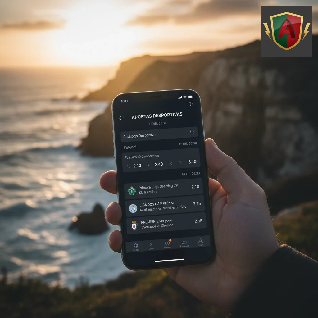 Ecrã de telemóvel com lista de jogos de futebol e mercados de apostas desportivas
