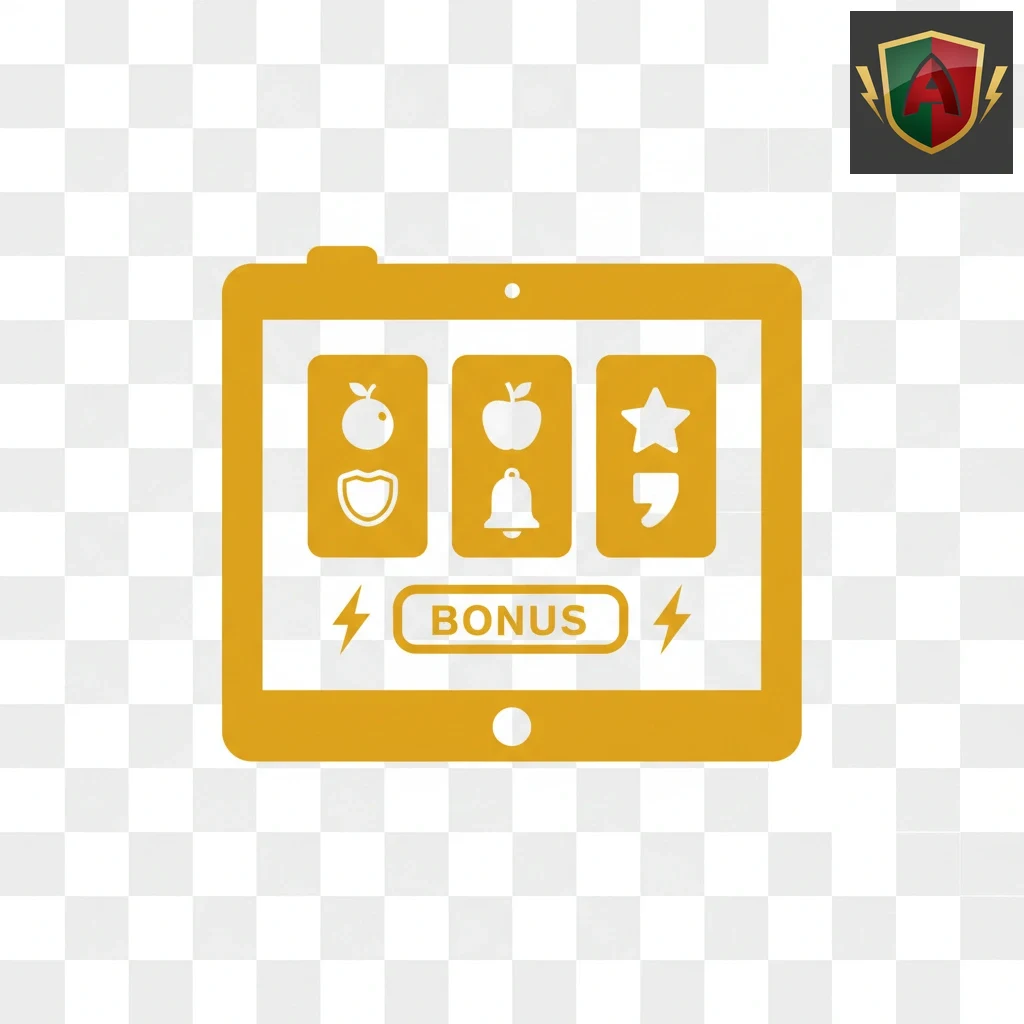 Interface de jogo de slot de vídeo com múltiplos rolos e símbolos de bónus.